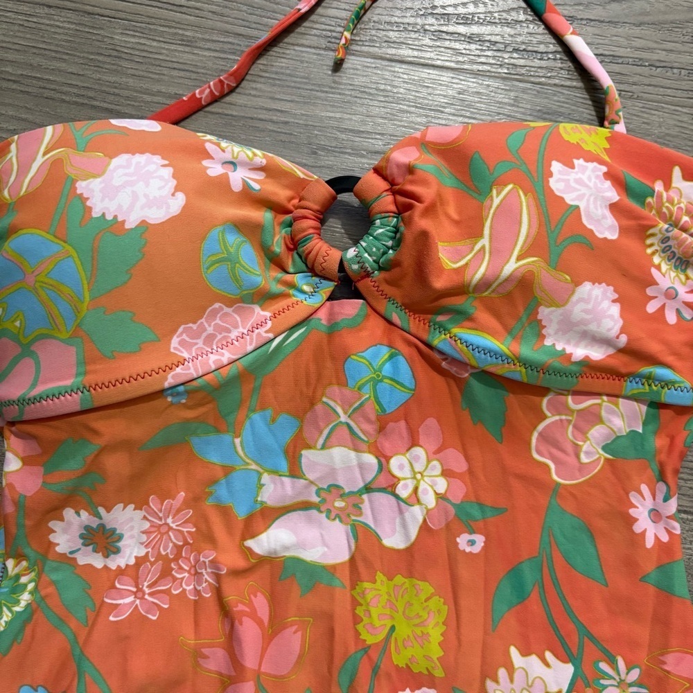 J.Crew Gavotte Floral Ring Halter One Piece Swimsuit Orange Womens Sz 6 Tropical - Picture 4 of 9